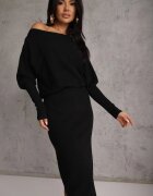 bisou's project Rochie Neagră tip liliac din tricot cu viscoză cu decolteu barcă Yuzoma