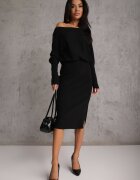 bisou's project Rochie Neagră tip liliac din tricot cu viscoză cu decolteu barcă Yuzoma