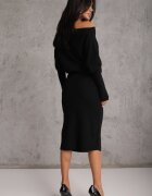 bisou's project Rochie Neagră tip liliac din tricot cu viscoză cu decolteu barcă Yuzoma