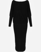 bisou's project Rochie Neagră tip liliac din tricot cu viscoză cu decolteu barcă Yuzoma