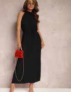 bisou's project Rochie Negră cu Decolteu Halter cu Curea din Material în Talie și Aplicații 3D Dimnnia