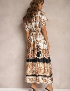 bisou's project Rochie Petrecută Maxi Negru-Crem cu elastic în talie și croială evazată Jeanina