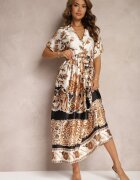 bisou's project Rochie Petrecută Maxi Negru-Crem cu elastic în talie și croială evazată Jeanina