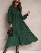 bisou's project Rochie Plisată Maxi Verde închis cu Dantelă și Curea Venila