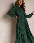 bisou's project Rochie Plisată Maxi Verde închis cu Dantelă și Curea Venila