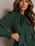 bisou's project Rochie Plisată Maxi Verde închis cu Dantelă și Curea Venila