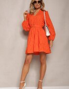 bisou's project Rochie portocalie din bumbac cu broderie cu nasturi cu elastic în talie și curea Weritte