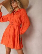 bisou's project Rochie Portocalie Din Bumbac Cu Croi Evazat Cu Broderie Decorativă Bealiosa