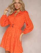 bisou's project Rochie Portocalie Din Bumbac Cu Croi Evazat Cu Broderie Decorativă Bealiosa
