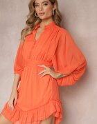 bisou's project Rochie Portocalie Mini cu Butoane Decorative și Mânecă 3/4 Parissa