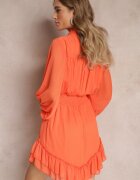 bisou's project Rochie Portocalie Mini cu Butoane Decorative și Mânecă 3/4 Parissa