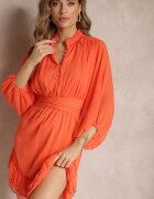 bisou's project Rochie Portocalie Mini cu Butoane Decorative și Mânecă 3/4 Parissa