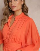 bisou's project Rochie Portocalie Mini cu Butoane Decorative și Mânecă 3/4 Parissa