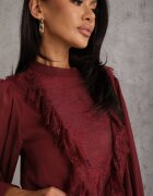 bisou's project Rochie Romantică Bordeaux cu Mâneci Bufante și Volan din Dantelă Sewmira