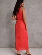 bisou's project Rochie Roșie cu Decolteu tip Halter cu Centură din Material în Talie și Aplicații 3D Dimnnia
