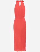 bisou's project Rochie Roșie cu Decolteu tip Halter cu Centură din Material în Talie și Aplicații 3D Dimnnia