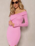 bisou's project Rochie Roz cu croi mulat din Viscoză cu decolteu asimetric Carmen Emarietta
