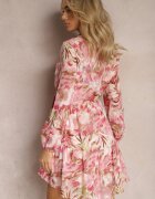 bisou's project Rochie Roz Mini cu Mâneci Lungi și cu Volan Decorată cu Model Floral Nadkira
