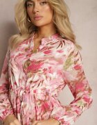 bisou's project Rochie Roz Mini cu Mâneci Lungi și cu Volan Decorată cu Model Floral Nadkira