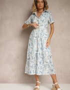 bisou's project Rochie Stil Cămașă Albastru Deschis Decorată Cu Broderie și Curea Cu Cataramă Redisina