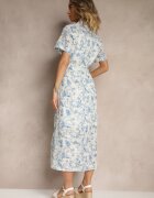 bisou's project Rochie Stil Cămașă Albastru Deschis Decorată Cu Broderie și Curea Cu Cataramă Redisina