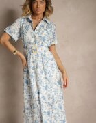 bisou's project Rochie Stil Cămașă Albastru Deschis Decorată Cu Broderie și Curea Cu Cataramă Redisina