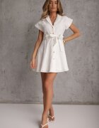 bisou's project Rochie tip cămașă Albă Brodată cu centură Phenanea