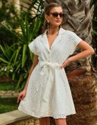 bisou's project Rochie tip cămașă Albă Brodată cu centură Phenanea