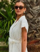 bisou's project Rochie tip cămașă Albă Brodată cu centură Phenanea