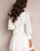 bisou's project Rochie Tip Cămașă Albă de Bumbac cu Centură și Broderie cu Decupaje Mici Clea
