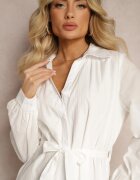bisou's project Rochie tip cămașă Albă de bumbac cu nasturi și curea din material finisată cu dantelă Satala