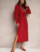 bisou's project Rochie tip cămașă bordo decorată cu mărgele paiete și curea Tidanis