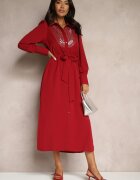 bisou's project Rochie tip cămașă bordo decorată cu mărgele paiete și curea Tidanis