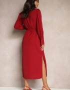 bisou's project Rochie tip cămașă bordo decorată cu mărgele paiete și curea Tidanis