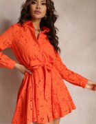 bisou's project Rochie Tip Cămașă Portocalie Ajurată cu centură legată Faeyela