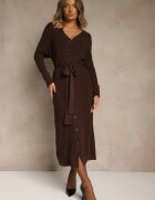 bisou's project Rochie Tricotată Rebrată Maro cu amestec de lână încheiată cu nasturi Nalemma