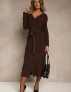 bisou's project Rochie Tricotată Rebrată Maro cu amestec de lână încheiată cu nasturi Nalemma