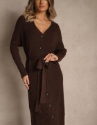 bisou's project Rochie Tricotată Rebrată Maro cu amestec de lână încheiată cu nasturi Nalemma