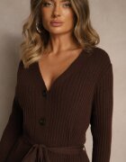 bisou's project Rochie Tricotată Rebrată Maro cu amestec de lână încheiată cu nasturi Nalemma