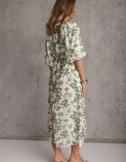bisou's project Rochie Verde-Albă Din Viscoză Legată în Talie Cu Mâneci Decorative Nanea