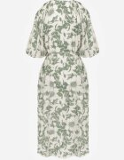 bisou's project Rochie Verde-Albă Din Viscoză Legată în Talie Cu Mâneci Decorative Nanea