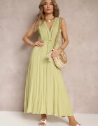 bisou's project Rochie Verde Cloche Maxi cu elastic în talie și nasturi decorativi din viscoză Vianna