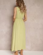 bisou's project Rochie Verde Cloche Maxi cu elastic în talie și nasturi decorativi din viscoză Vianna