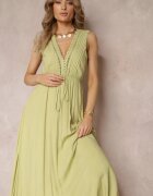 bisou's project Rochie Verde Cloche Maxi cu elastic în talie și nasturi decorativi din viscoză Vianna