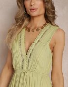 bisou's project Rochie Verde Cloche Maxi cu elastic în talie și nasturi decorativi din viscoză Vianna