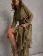 bisou's project Rochie Verde cu croială tip cămașă cu spate prelungit și volane Savarinna