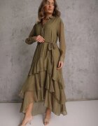 bisou's project Rochie Verde cu croială tip cămașă cu spate prelungit și volane Savarinna