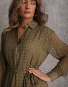 bisou's project Rochie Verde cu croială tip cămașă cu spate prelungit și volane Savarinna