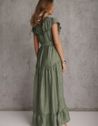 bisou's project Rochie Verde cu curea din material textil și viscoză finisată cu nasturi și volan Hanesi