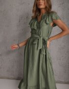 bisou's project Rochie Verde cu curea din material textil și viscoză finisată cu nasturi și volan Hanesi